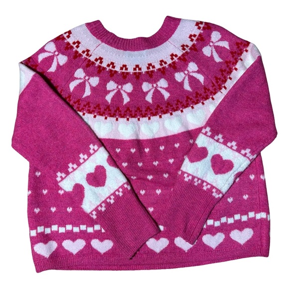 CeCe Heart Sweater Medium White Pink Red Bow - Picture 4 of 7